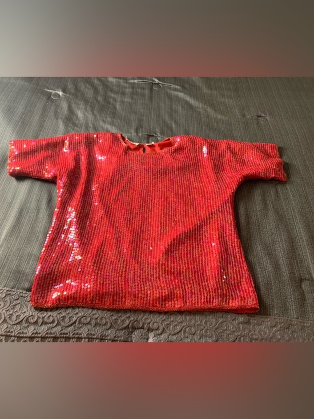 Vintage Scala Red Silk Sequin Top